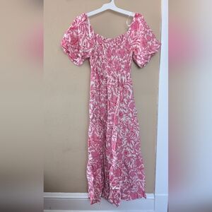 She + Sky Pink Floral Midi Dress